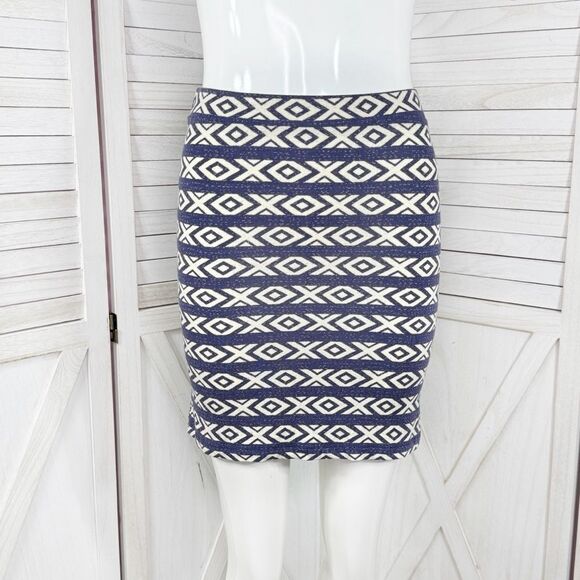 Billabong Tribal Geometric Print Stretchy Knit Mini Skirt Blue White Small - Picture 1 of 11